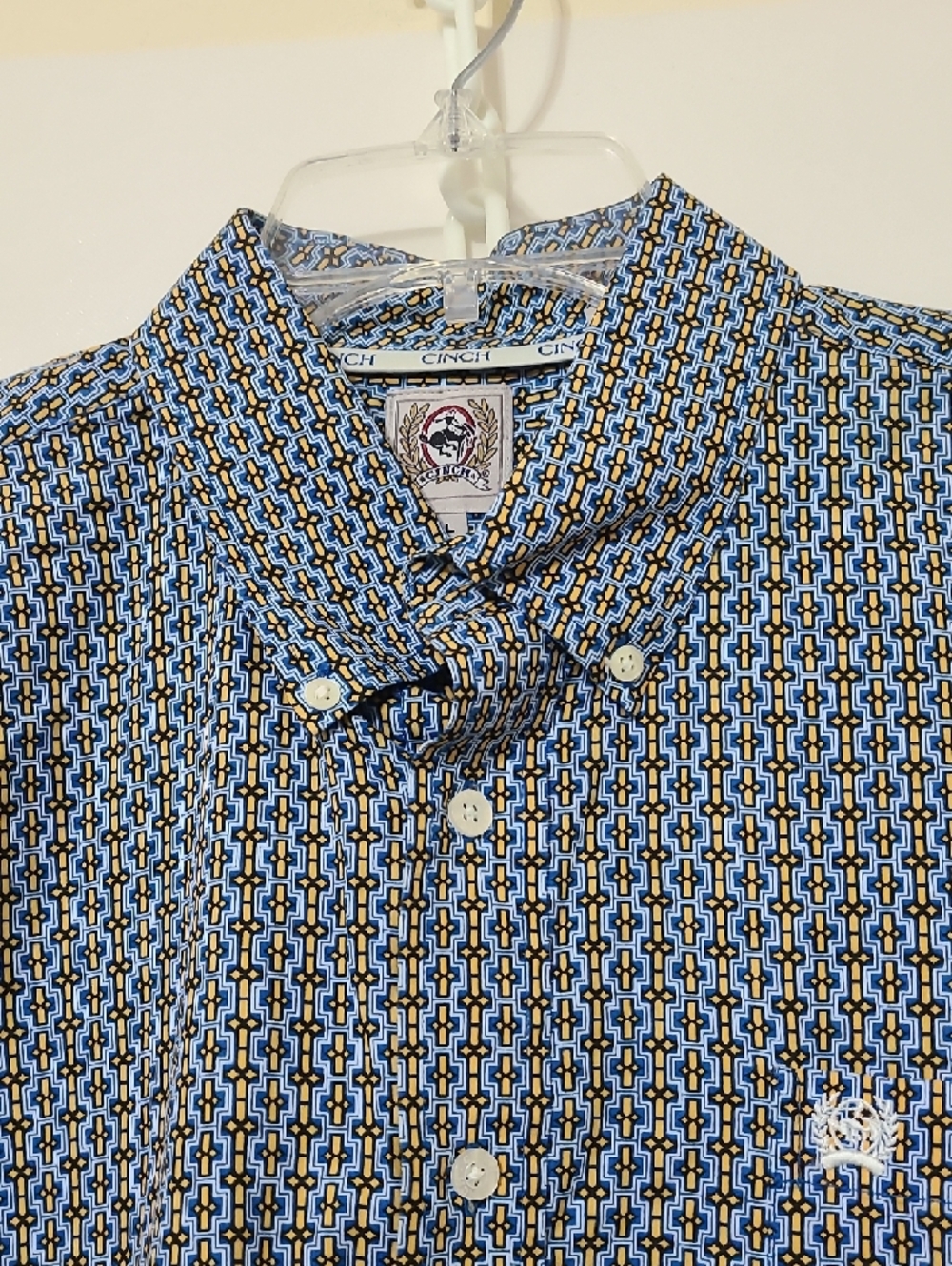 Cinch Men's Classic Long Sleeve Button-Down Shirt in Navy Geometric Print Size L